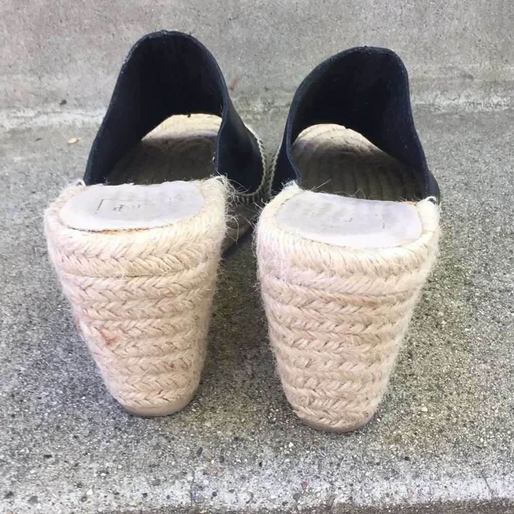 Gap Black Leather Espadrille Wedges Size 9.5 Slip On EUC